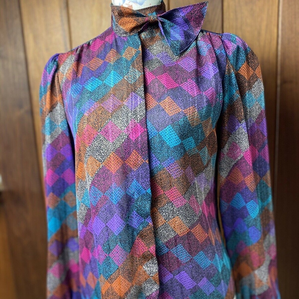 Adorable Retro Secretary Bow Tie Blouse Vintage Sz 8 Small